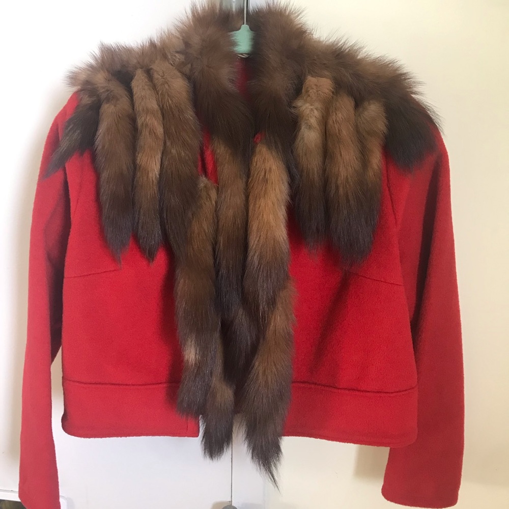 Vintage red wool fox tails jacket size small